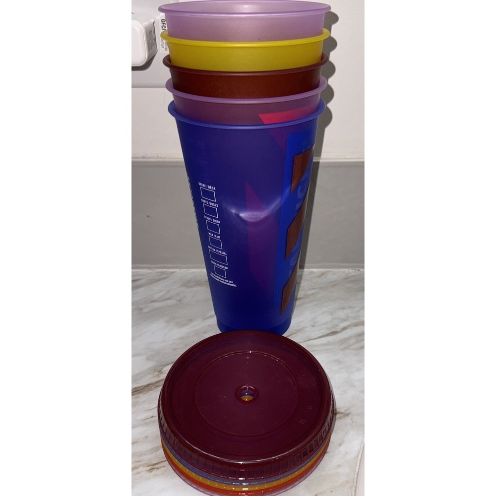 Starbucks 6 16 Ounce Reusable Cold Cups With Lids Missing One Straw